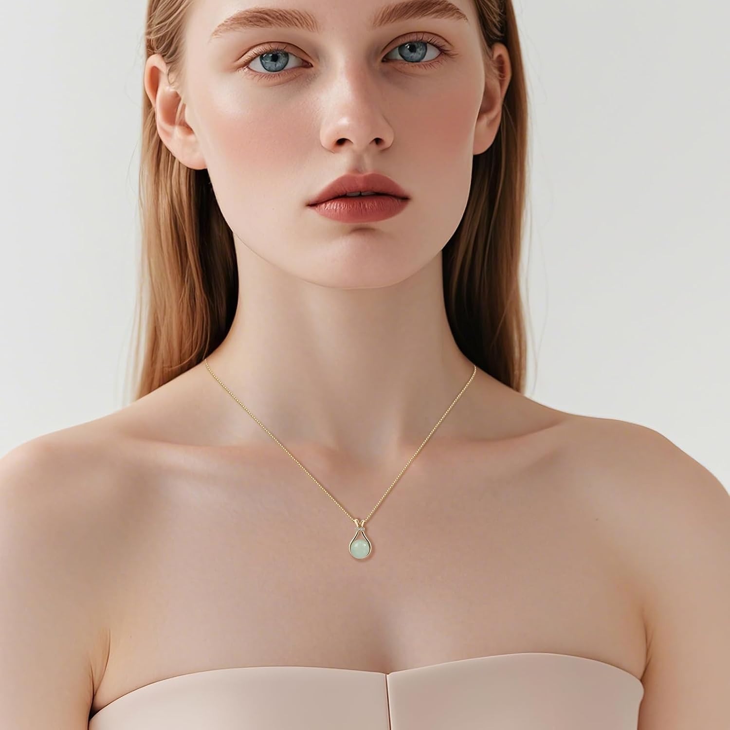 Elegant 8mm Green Jade Pendant Necklace – Gold Plated Gift for Special Moments