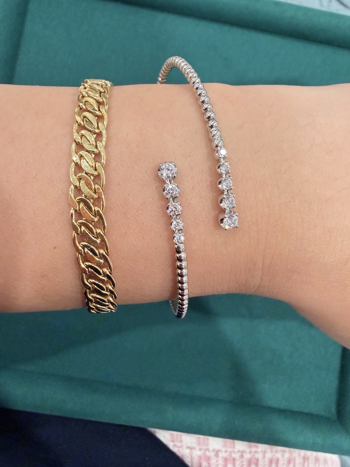 925 Sterling Silver CZ Bangle Bracelet Adjustable Stackable Tennis Open Cuff
