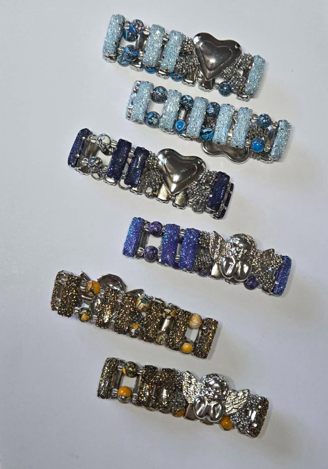 6 Pc Stretch Bracelet Set Mixed Colors Angel Heart Fashion Jewelry Lot for Women