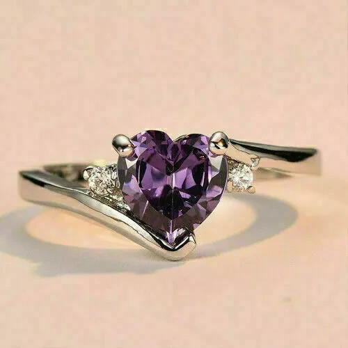 2Ct Heart Cut Lab Created Amethyst Women’s Engagement Ring 14K White Gold Finish