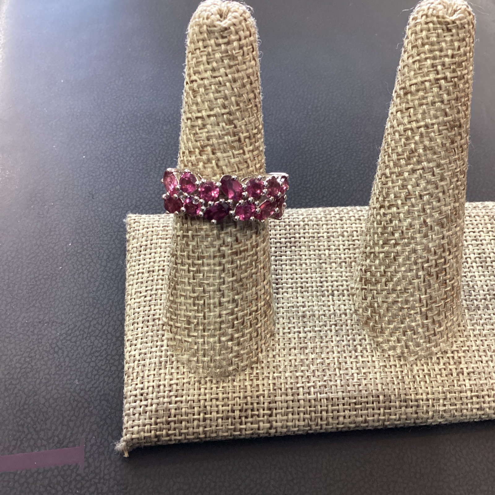 Women’s Sterling Silver Ring SZ 6 3/4 Dark Pink Stones