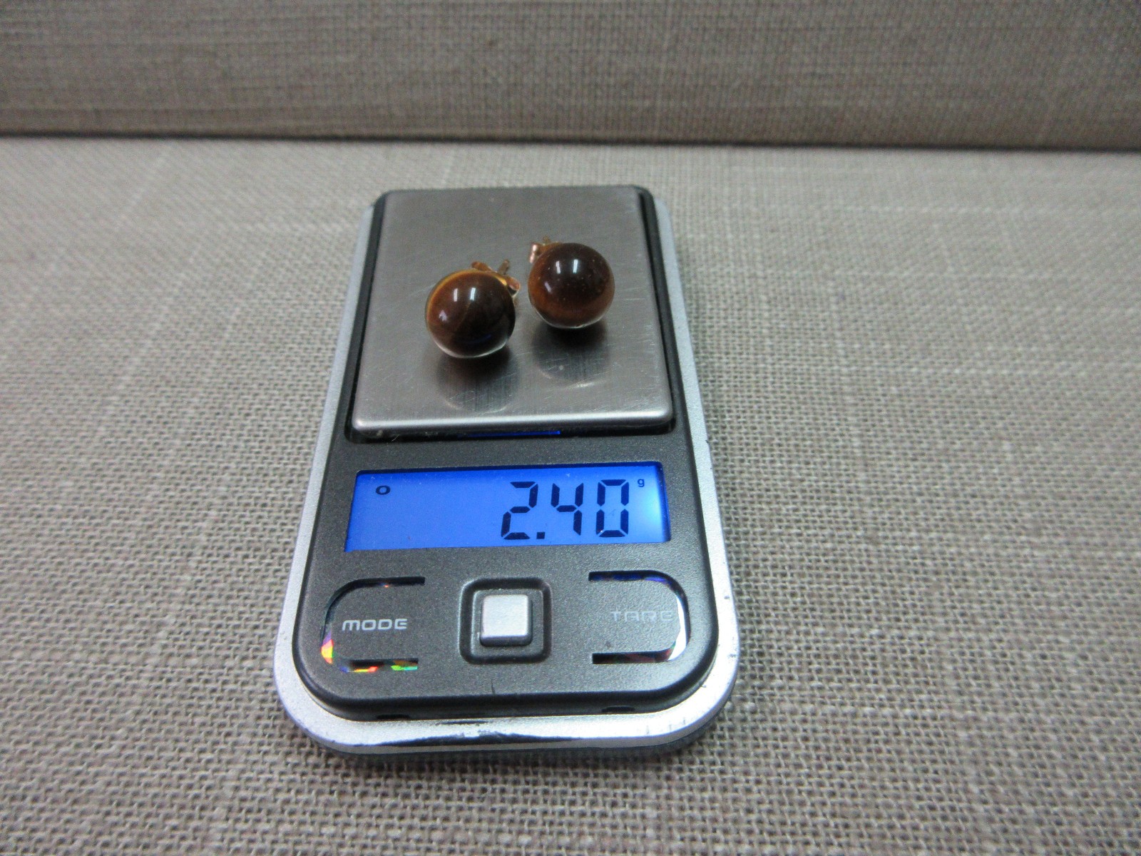 14k Solid Yellow Gold 9mm Tiger Eye Ball Stud Earrings 2.4 Grams