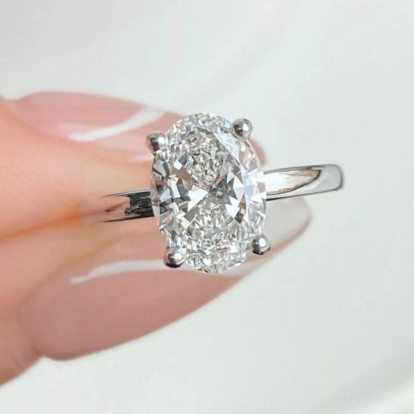 2Ct Oval Cut Lab Created Diamond Solitaire 14K White Gold Finish Engagement Ring