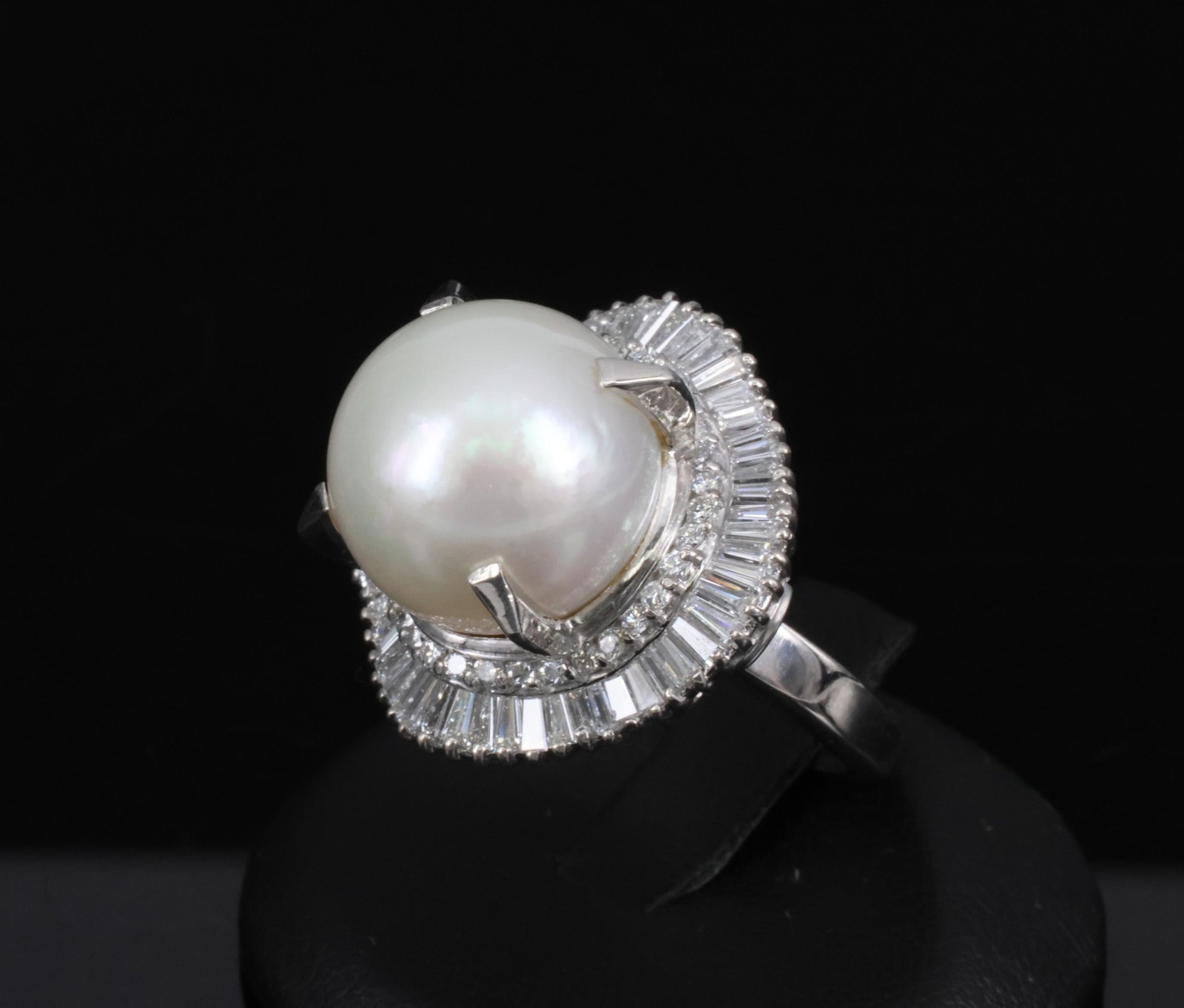 Fine 14.7mm South Seas Pearl & 1.85ct Diamond Platinum Halo Ring, 21.6g Size 8