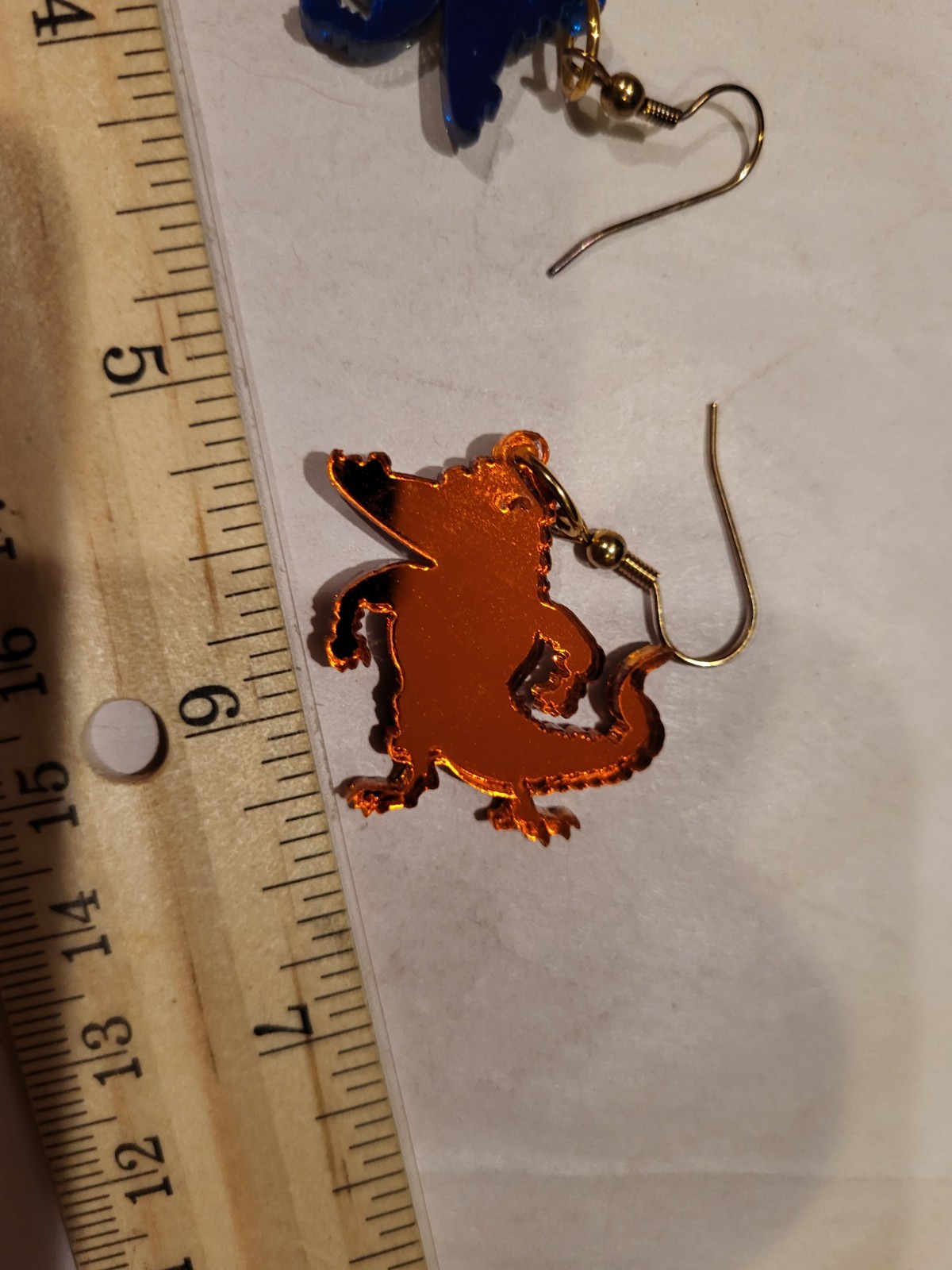 Lot of 2 Custom Earrings – Orange Fishing Bobber Logo & Red/Blue Alligator Drops