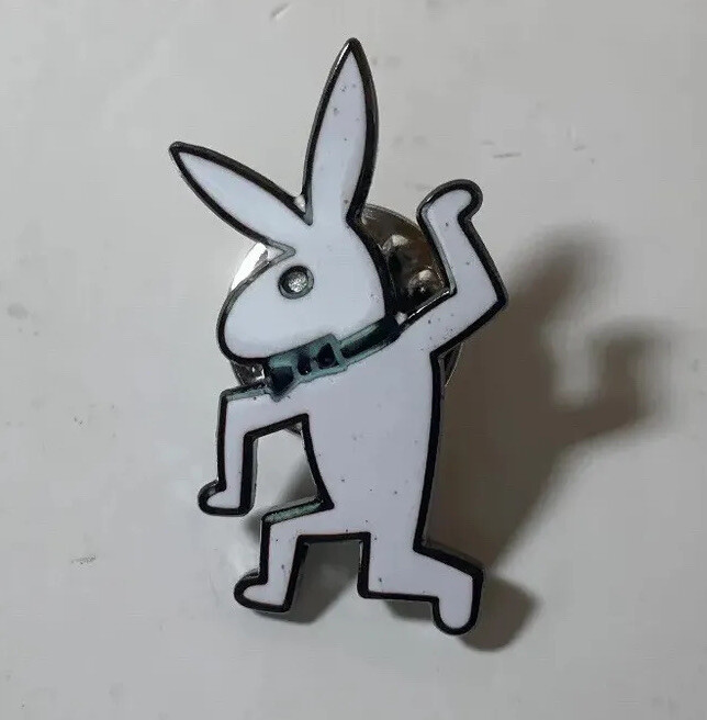 Vintage ACME Studio KEITH HARING “Bunny on the Move” Enamel Lapel Pin RARE