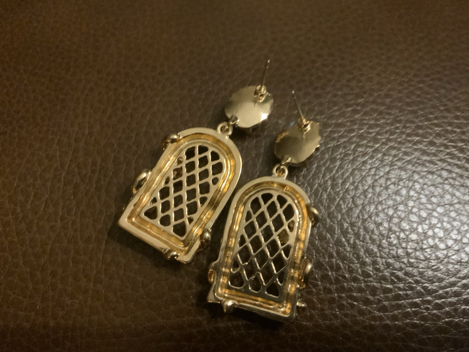 Museum Lattice Revival Antique Earrings Arch Window Court Palace Gold Art CZ VTG