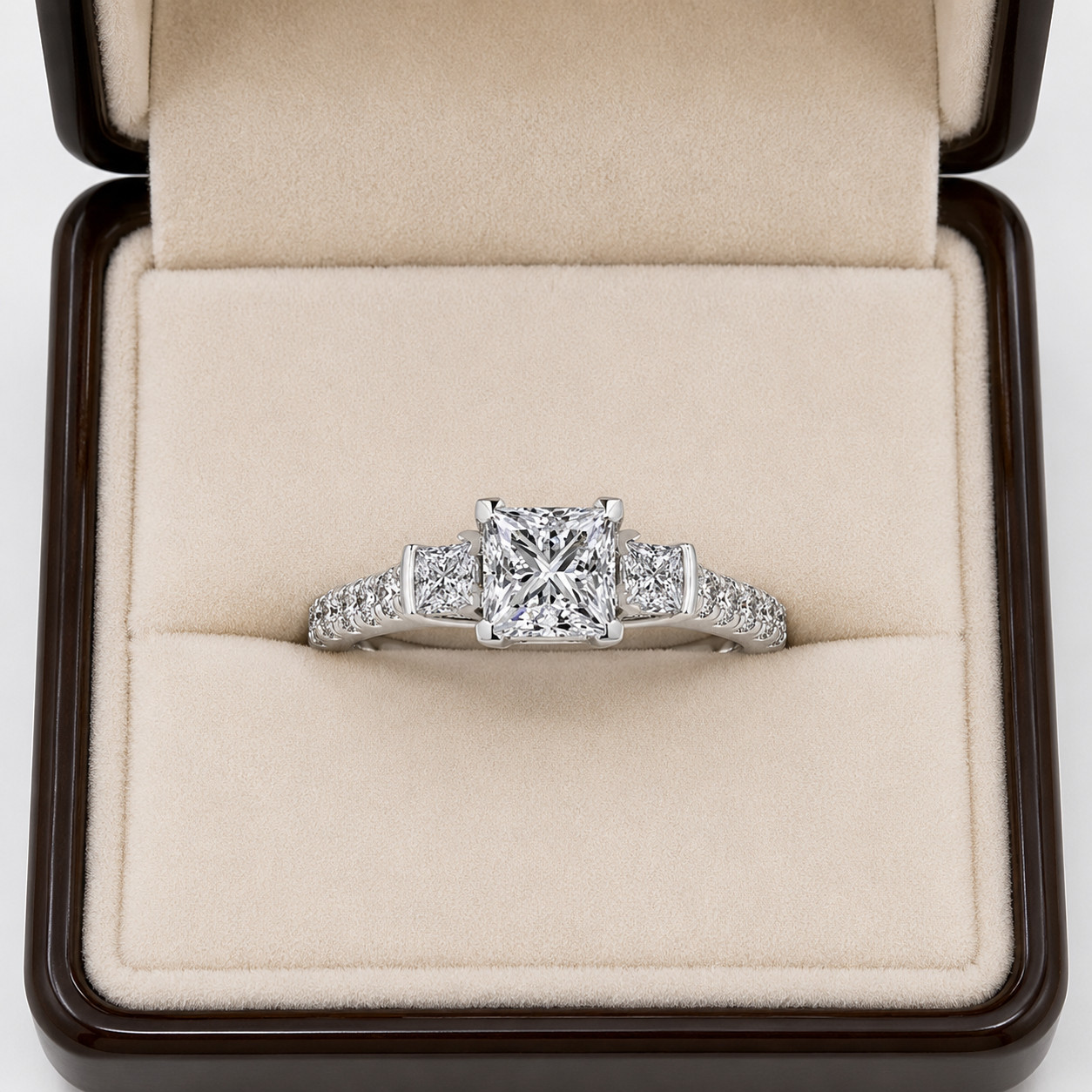 Princess Cut Natural Diamond Wedding Ring 14K White Gold 2.25 Ct