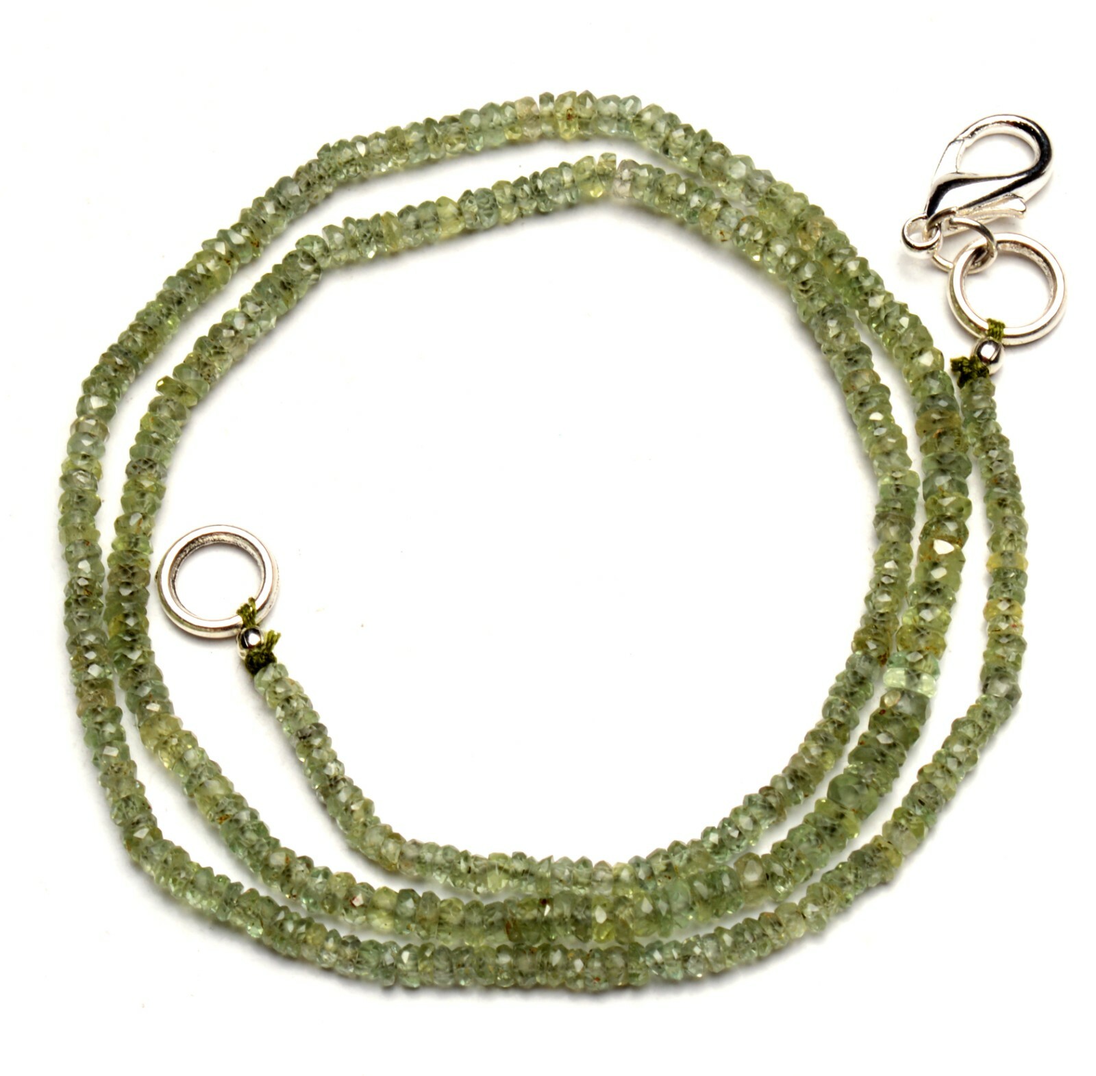 Natural Gem Green Sapphire Faceted 2.5 to 3.5mm Size Rondelle Beads Necklace 18″