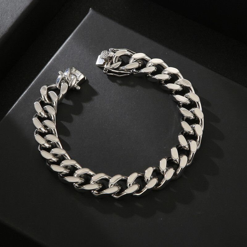 12mm 8.66” pure stainless steel cuban curb link chain bracelet bangle silver