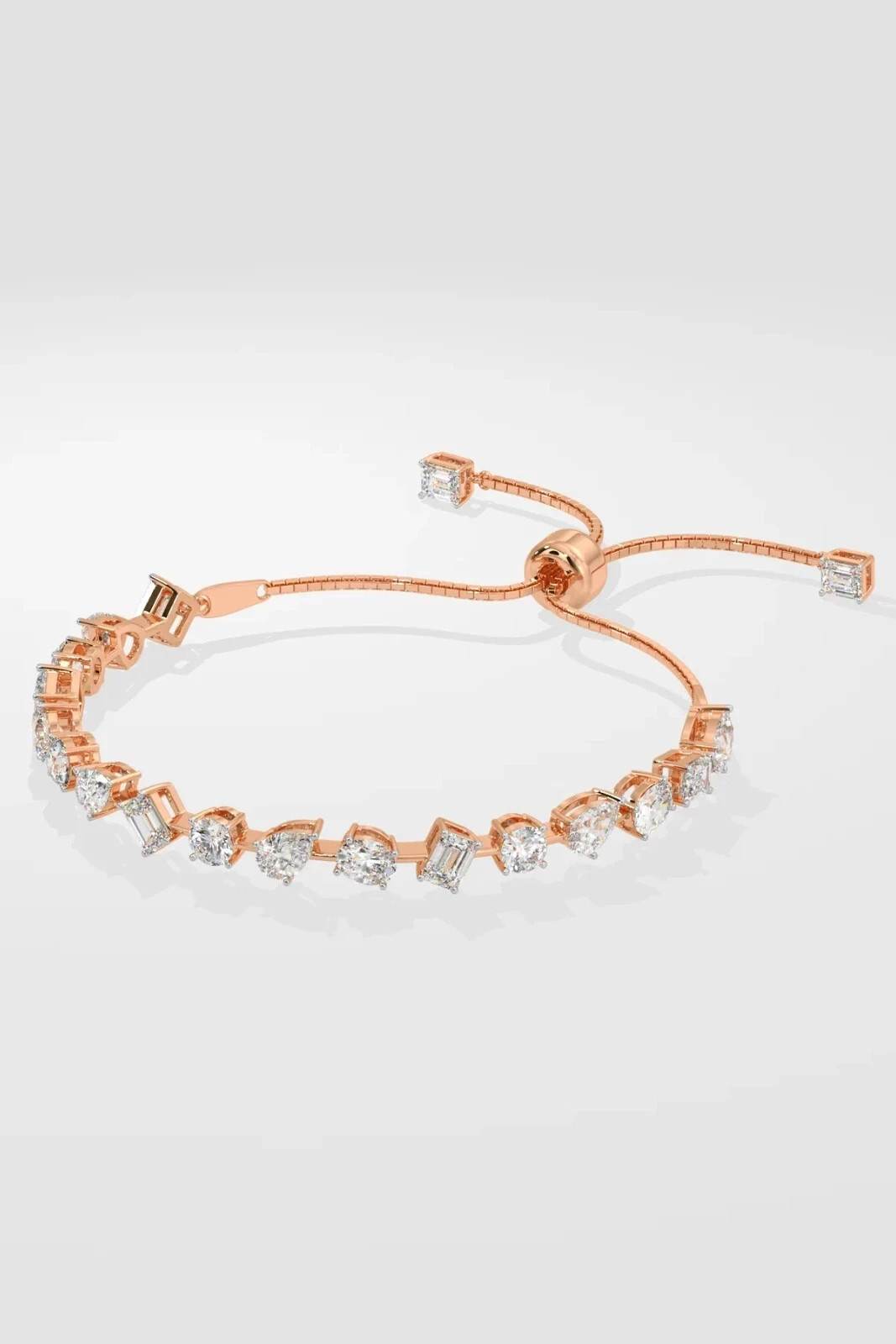 Adjustable Tennis Bracelet 3Ct Multi Cut Lab Grown Diamond/CVD In 14k Rose Gold