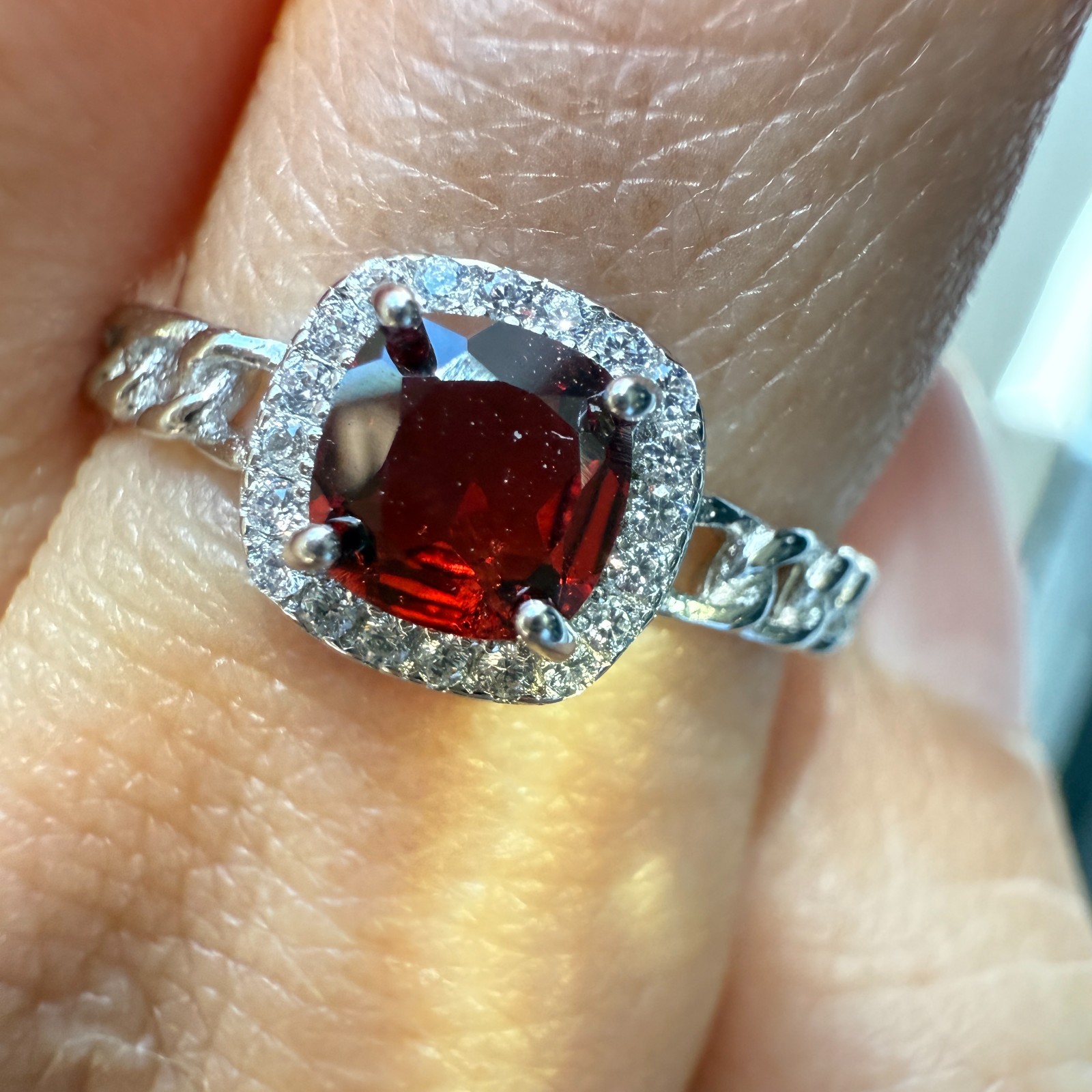 925 Sterling Silver Ring 5mm Natural Rhodolite Garnet Zircon Handmade Chain Gift