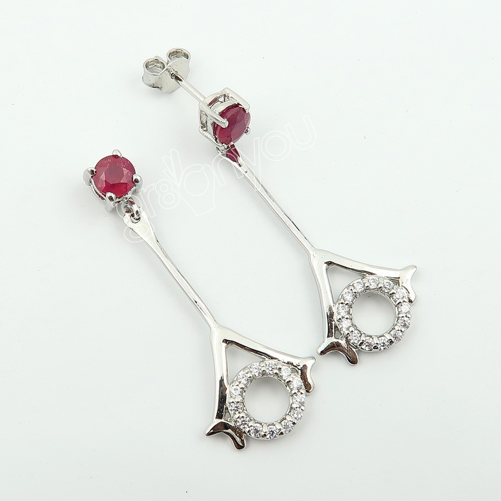 gr8onyou beautiful long earrings with real RUBY in 925 silver hallmarked