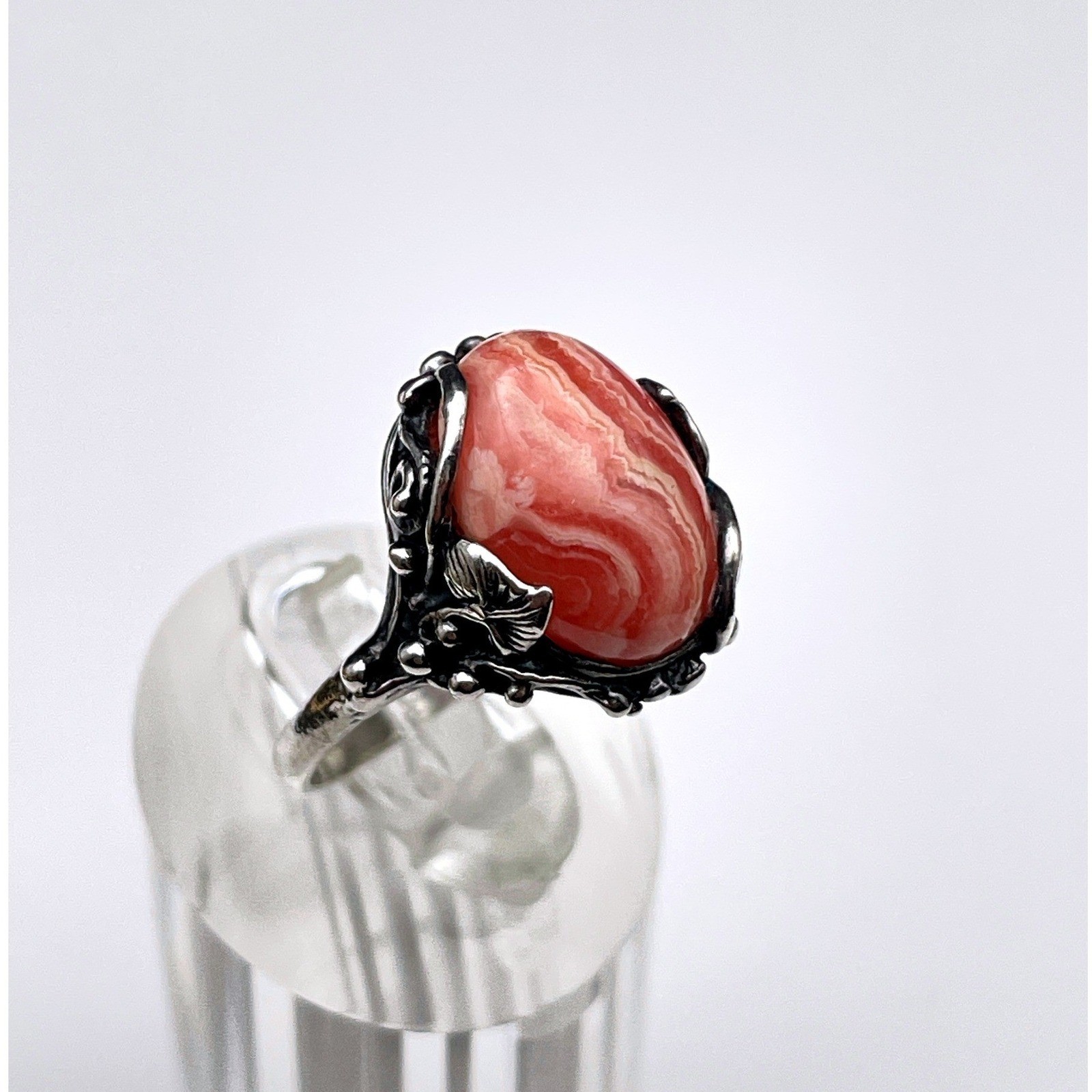 Vintage Pink Rhodochrosite Floral Ring Dainty Feminine Jewelry