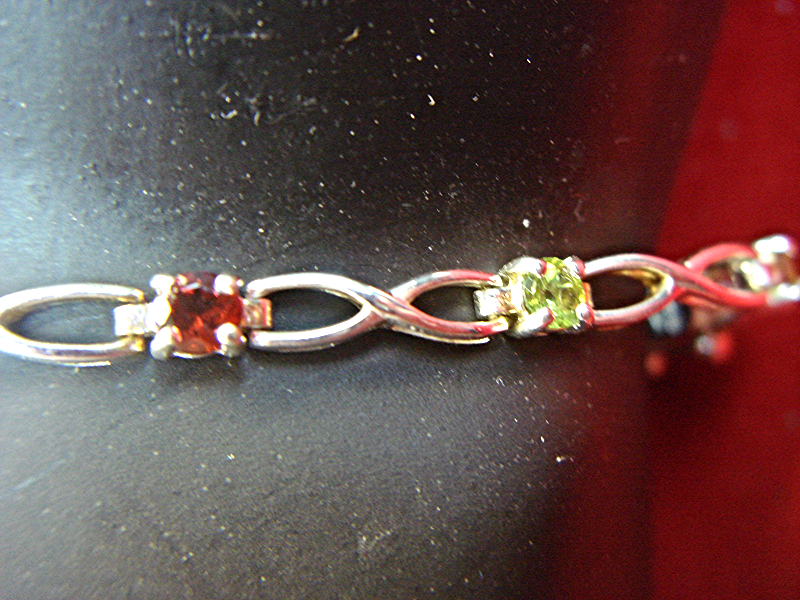 CUTE STERLING SILVER BRACELET WITH 5 DIFF. COLORED GEMSTONES – WELL MADE & NICE!