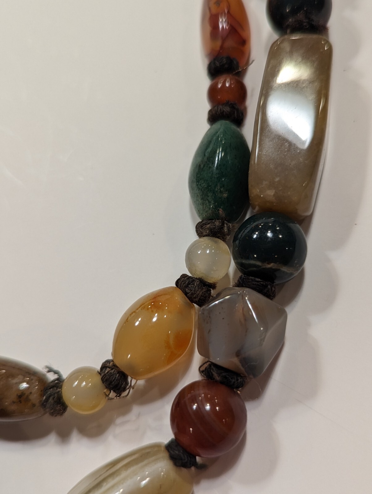 Semi Precious Polished Agate 54″ Necklace Hand Knotted Southeast Asia VNTG 1960s