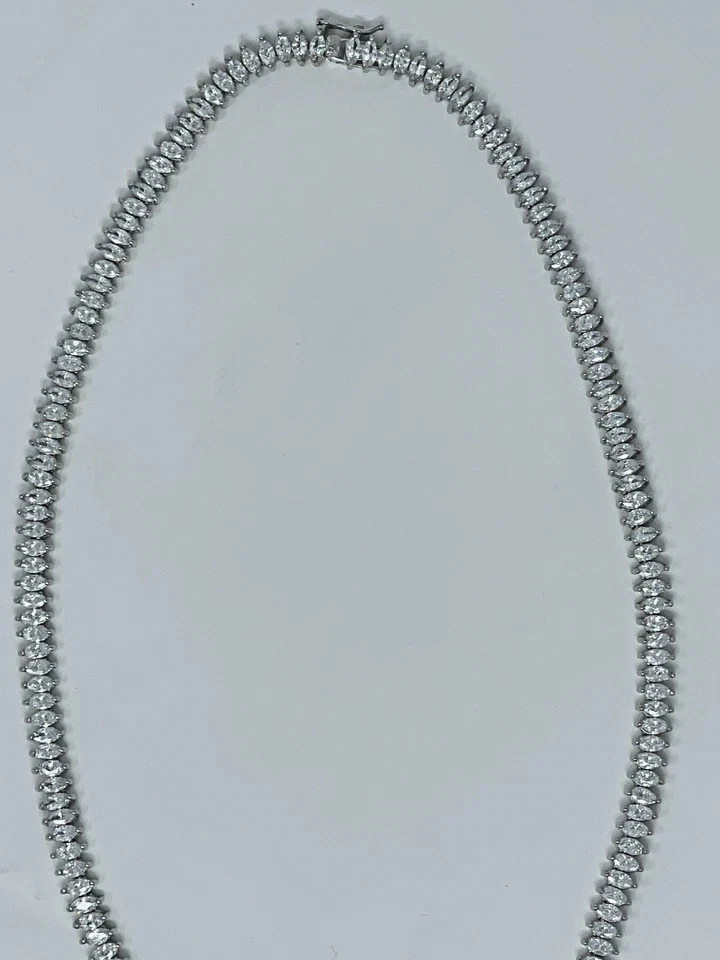 30TCW Marquise Cut Lab Created Diamond Tennis necklace 14k White Gold Plated