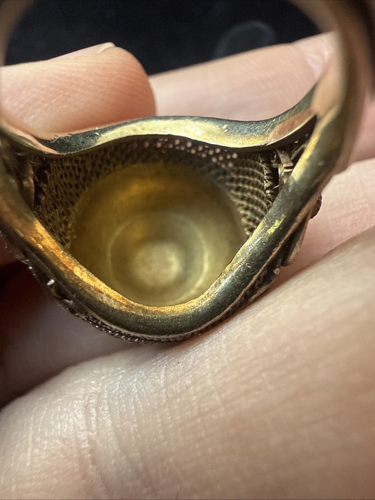 Antique Chinese Export Silver Vermeil Enamel Blue Basketweave Ring Adj Sz 4