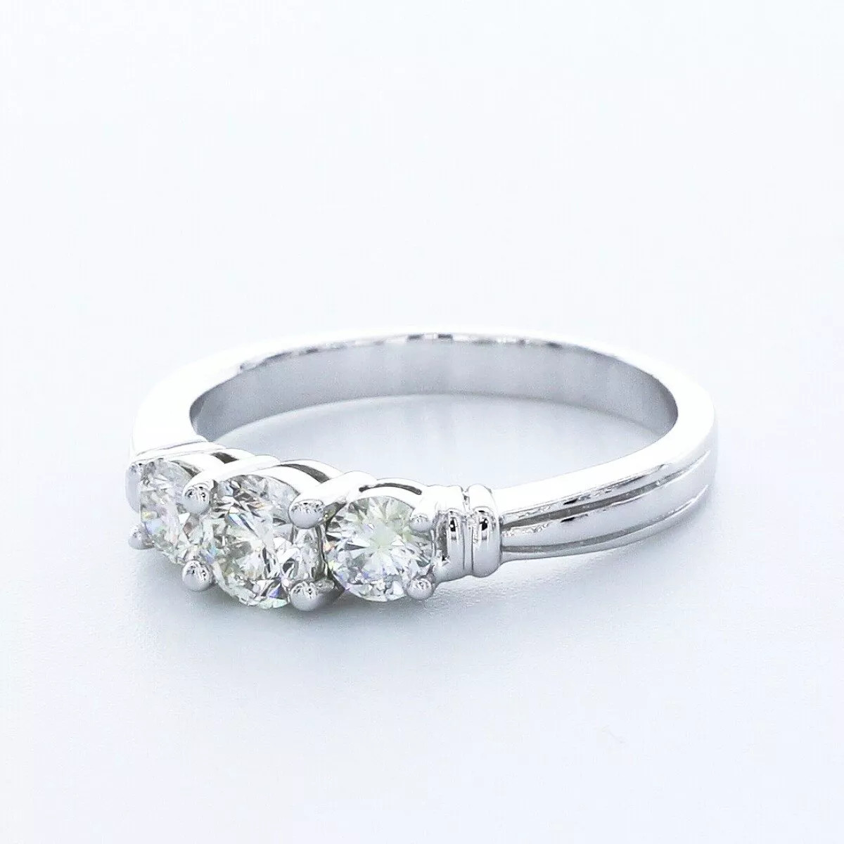 Three Stone Engagement Ring 14K Gold Vintage Round 1.46 CT Natural Diamond J VS2