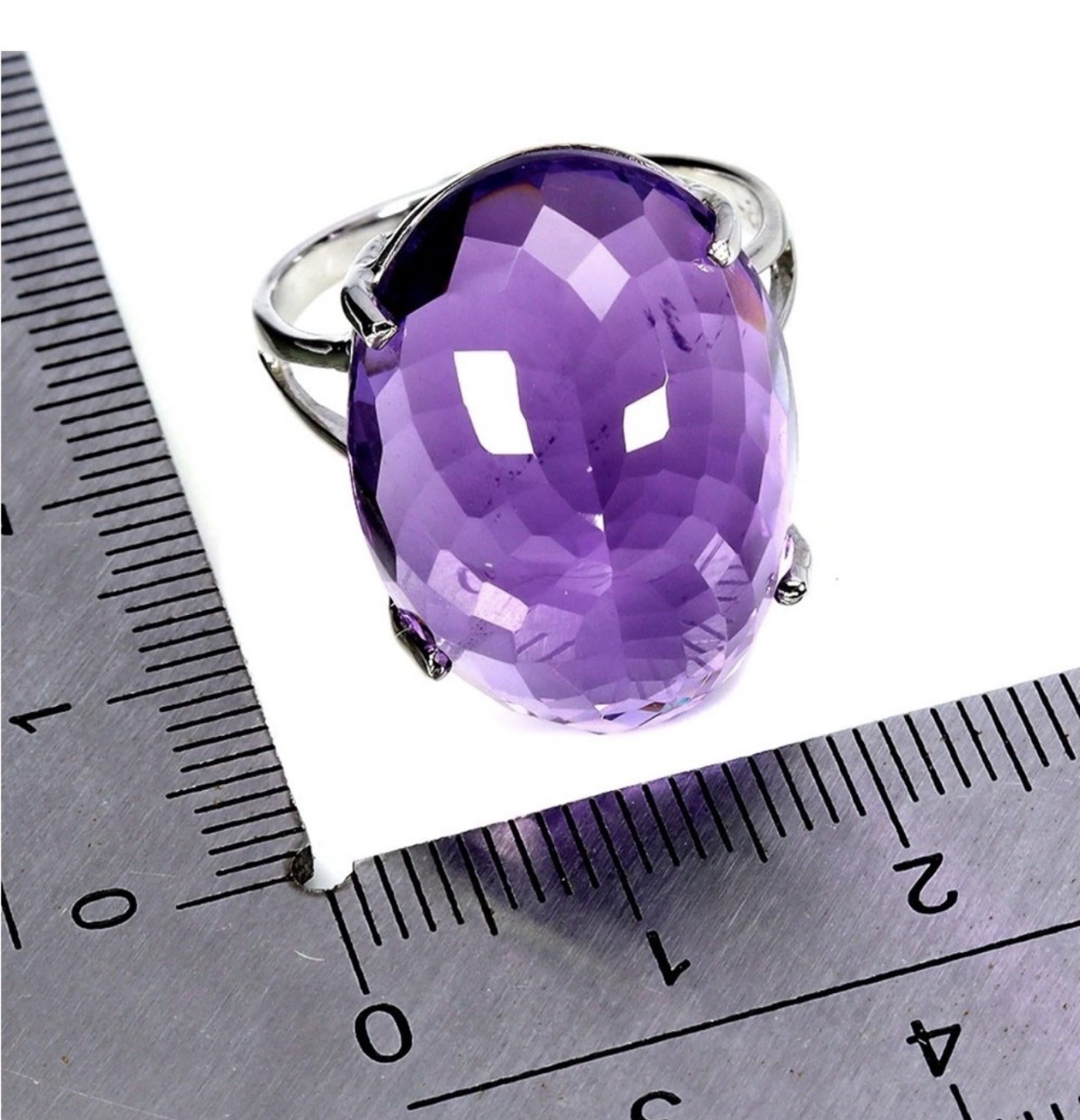 RARE! 30CT Natural Amethyst Reverse setting 925 Sterling Silver Ring Size 9
