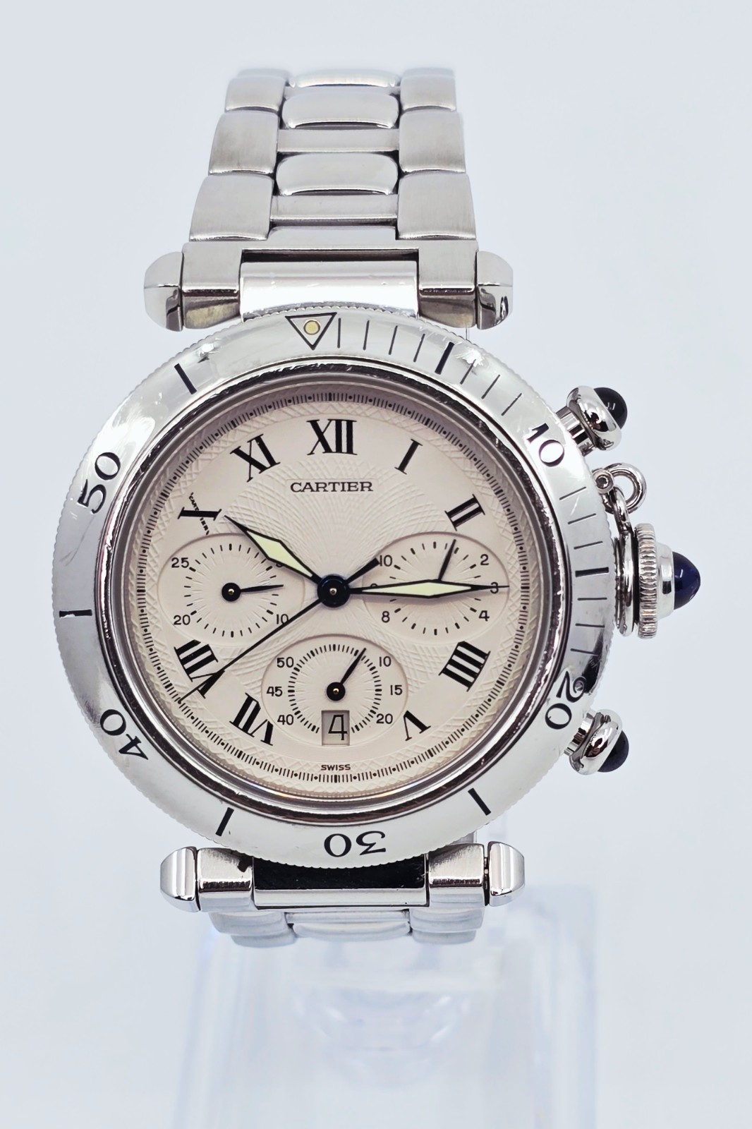 Cartier Pasha De Cartier Chronograph Quartz 38mm Stainless Steel Watch Ref 1050