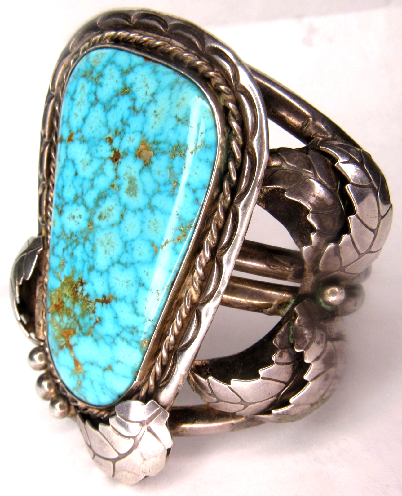 HUGE Navajo 133 GRAM B Shash NUMBER 8 Turquoise Sterling Bracelet CUFF Nat. AMER