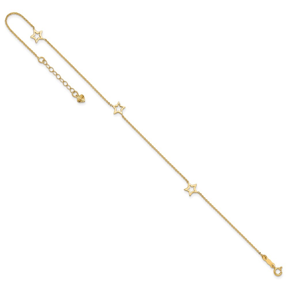 14k Yellow Gold Adjustable Star 9in Plus 1in extension Anklet 1.05g