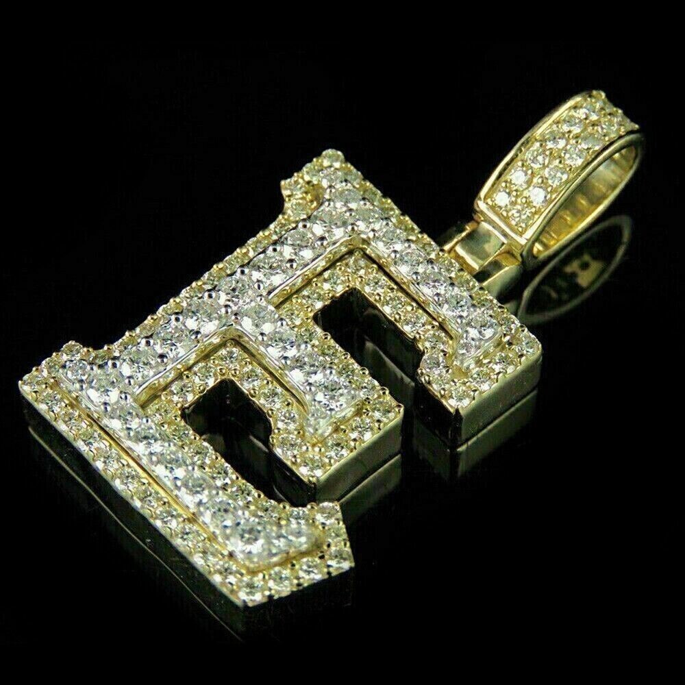 1.10Ct Round Cut Moissanite Customize E Letter Pendant In 14k Yellow Gold Plated