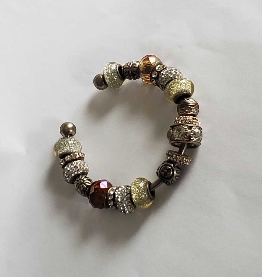 Rhinestone Beaded Charm Cuff Bracelet