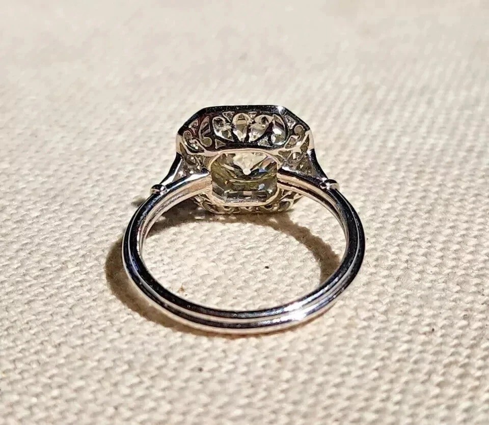 Art Deco Style Round Cut 3 CT Lab created Moissanite 14K White Gold FN Ring