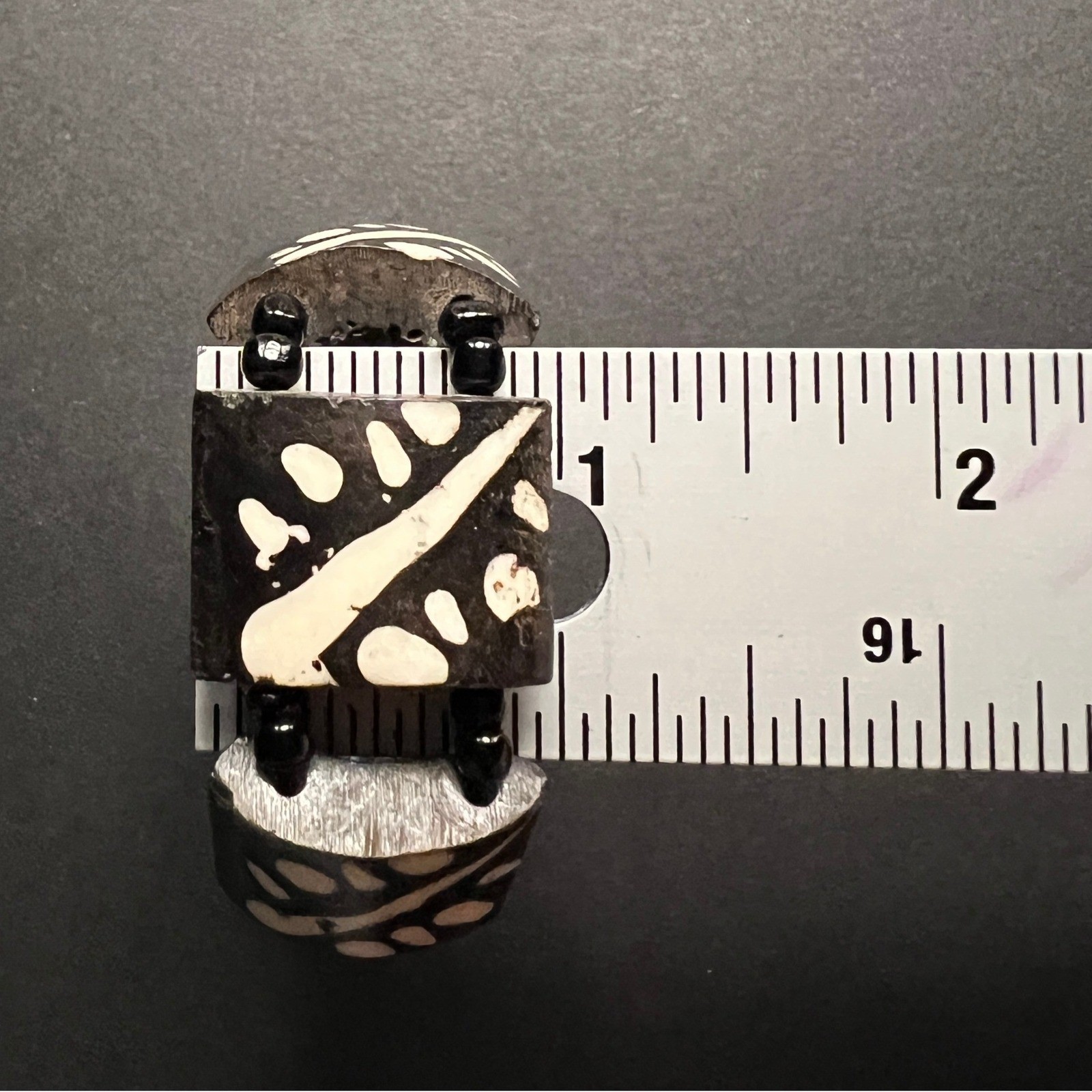 Chunky Wood Block Bracelet Black Cream Batik Tribal Bold Abstract