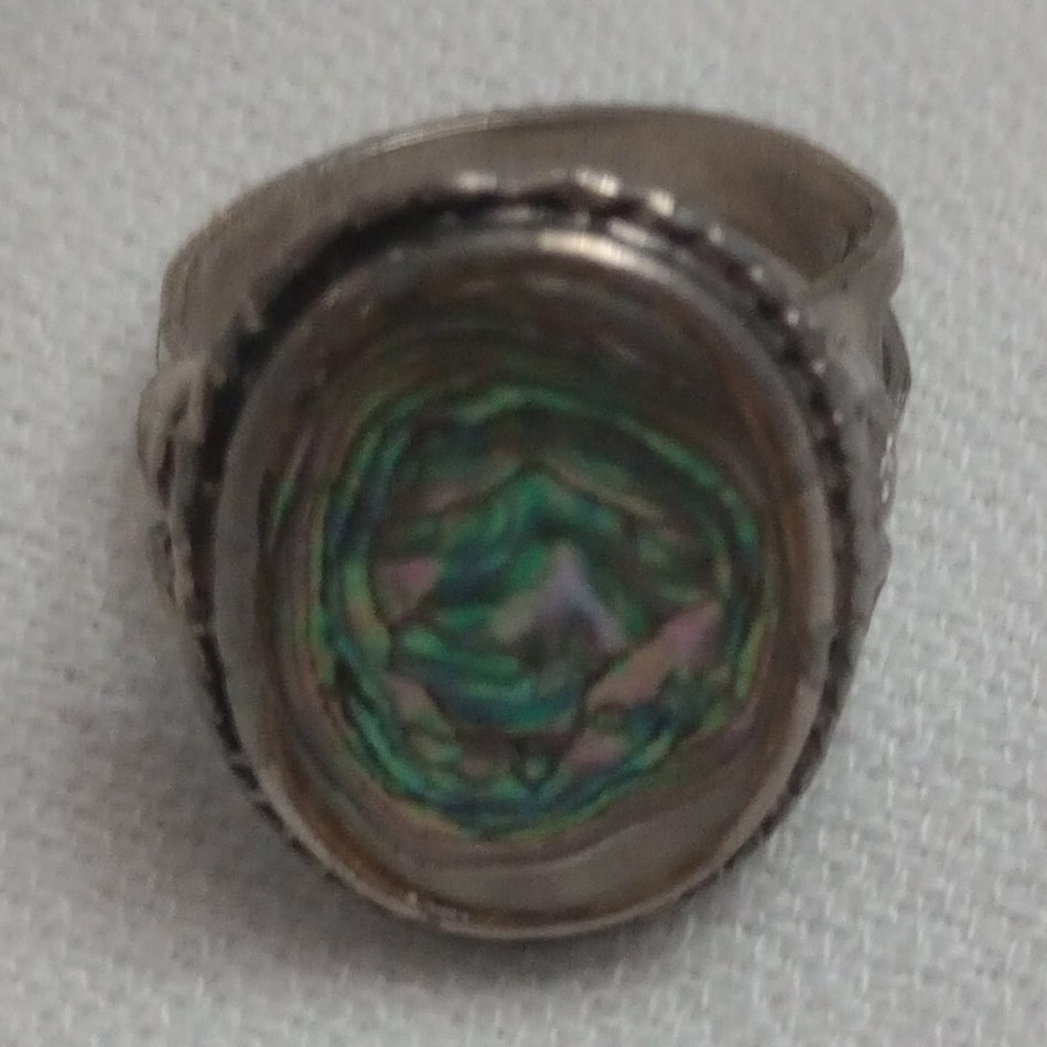 Silver Oval Bezel Ring w/ Mother of Pearl Abalone Inlay Multicolor Adjustable