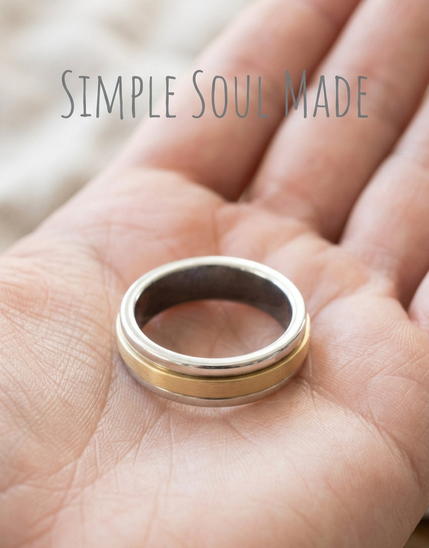 Two Tone Gold Plated 925 Silver Fidget Spinner Band Ring for Women Daily Wear