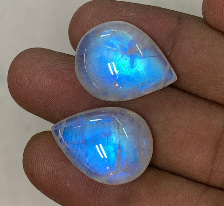 AAAAA Quality Rainbow Moonstone Blue Fire Pear Briolette 15×21 To 16×21 MM