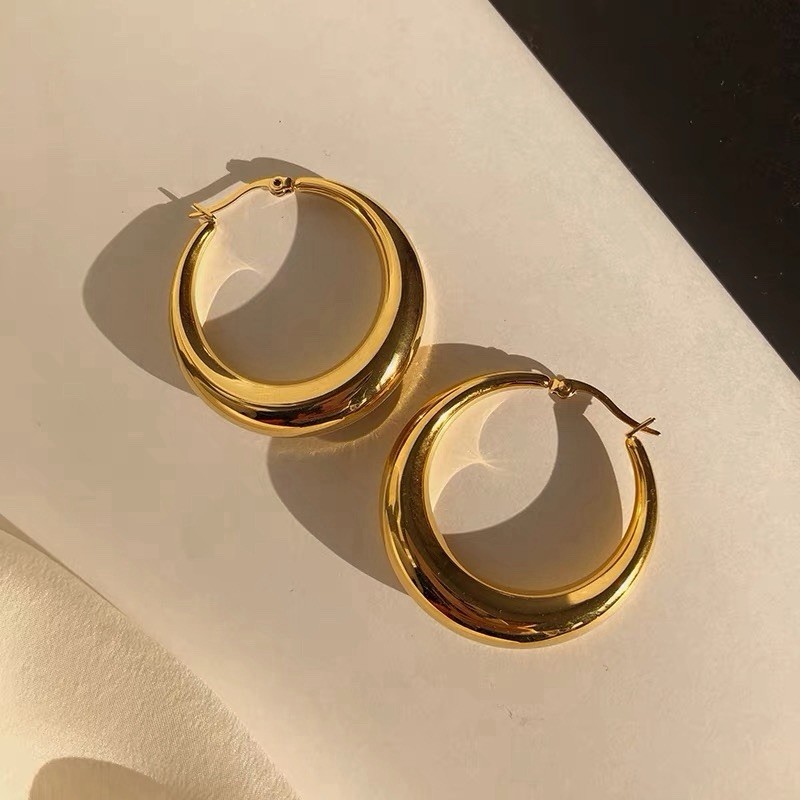 Chunky Hoop Earrings 925 Sterling Silver Posts Gold or Silver Thick Hoops