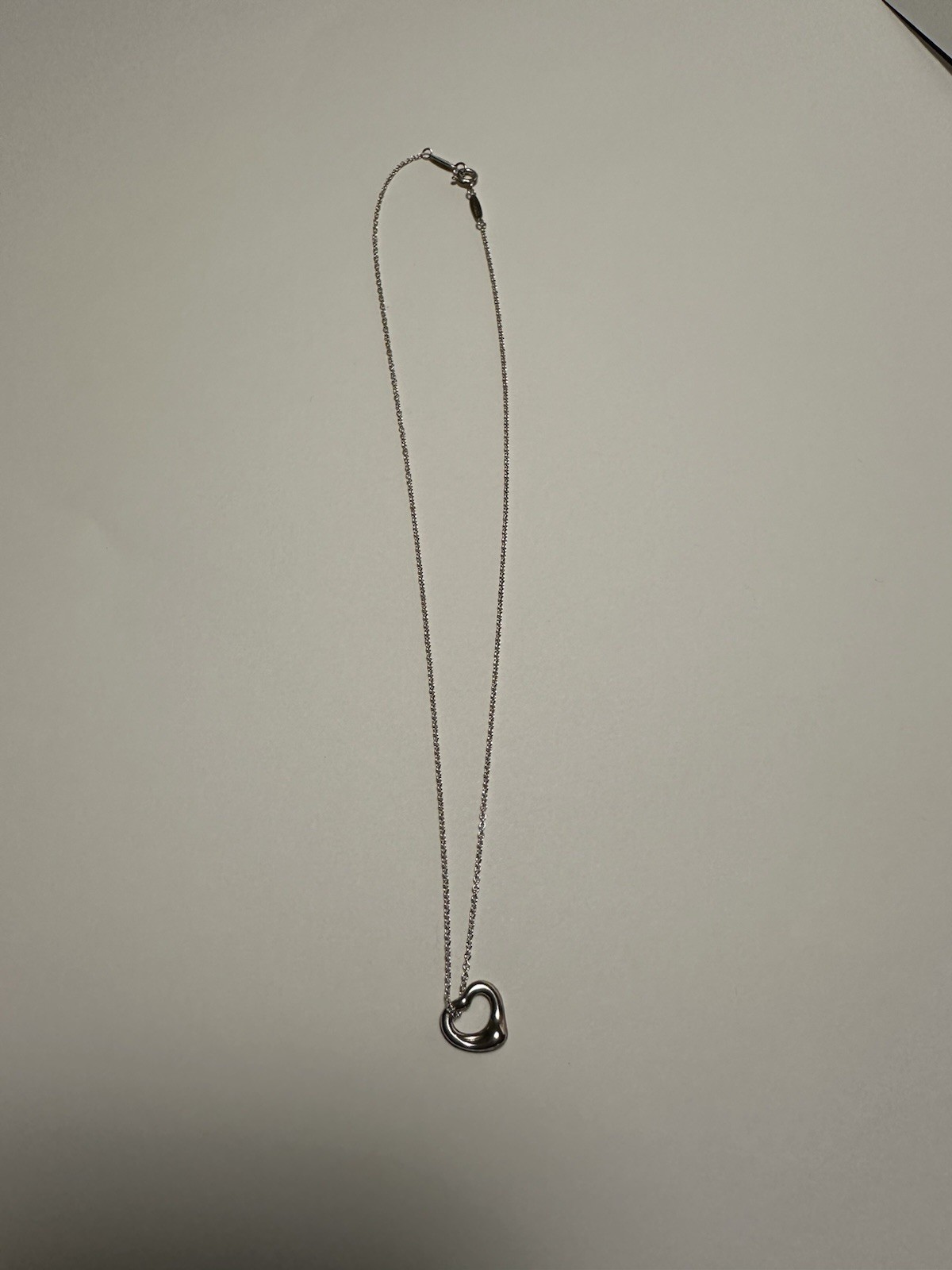 Tiffany & Co. Signed Silver Heart Charm Pendant Necklace Cable Chain Spring Ring