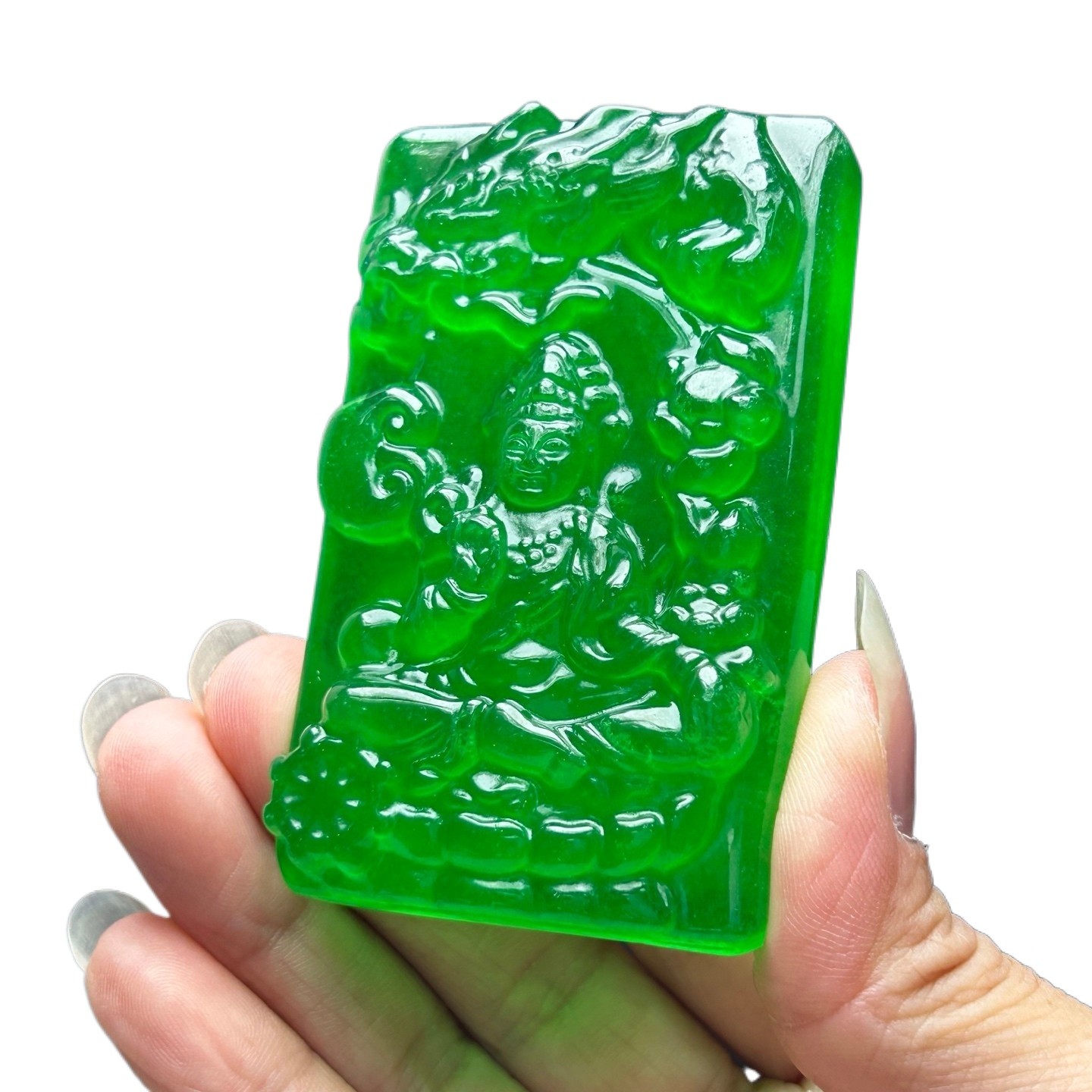 Natural Ice Green Burmese Jadeite Carved Kwan-yin Pendant Necklace Jewelry