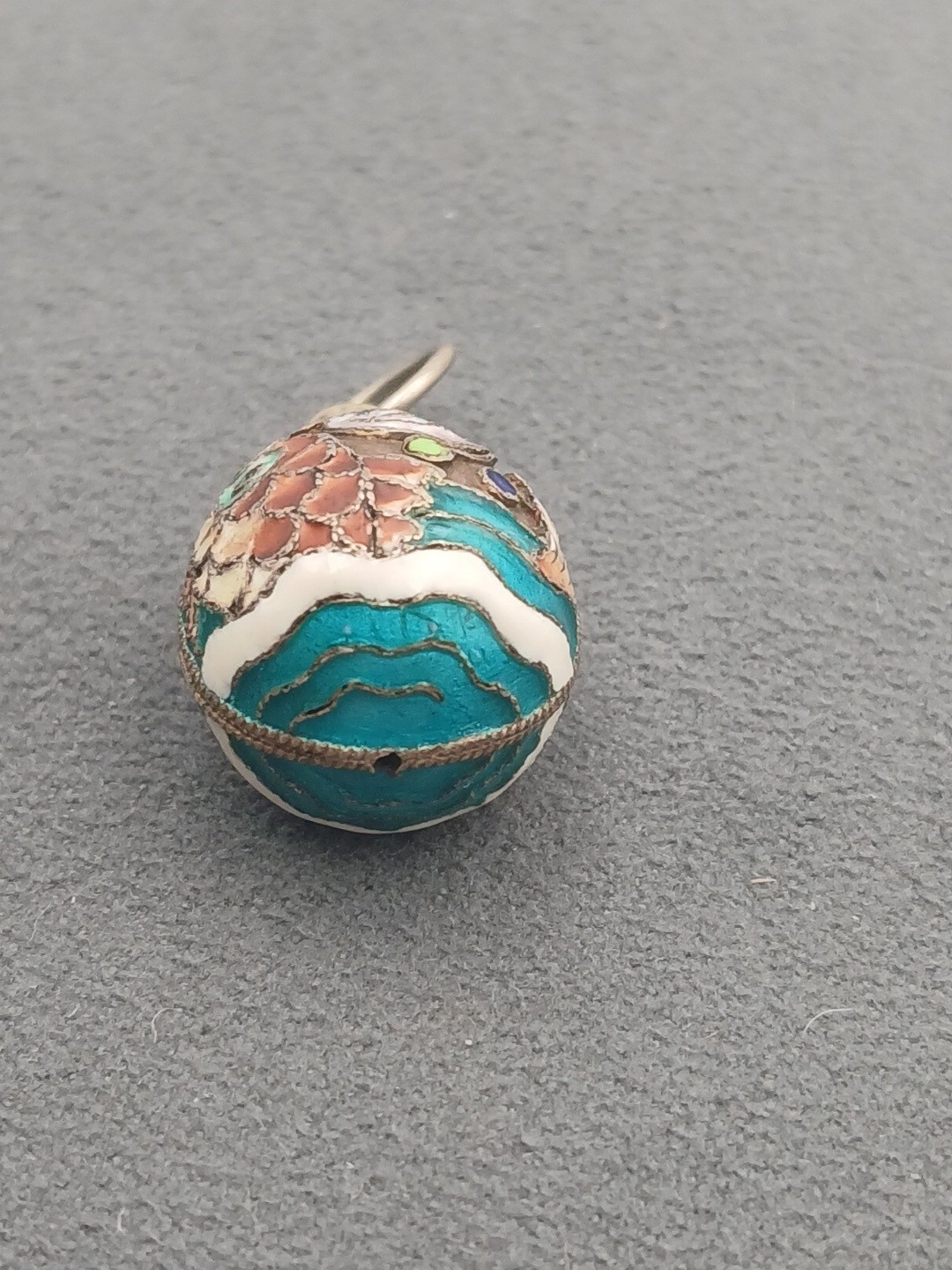 Vintage Cloisonne Chinese Enamel Koi Fish Sterling Silver Egg Charm Pendant