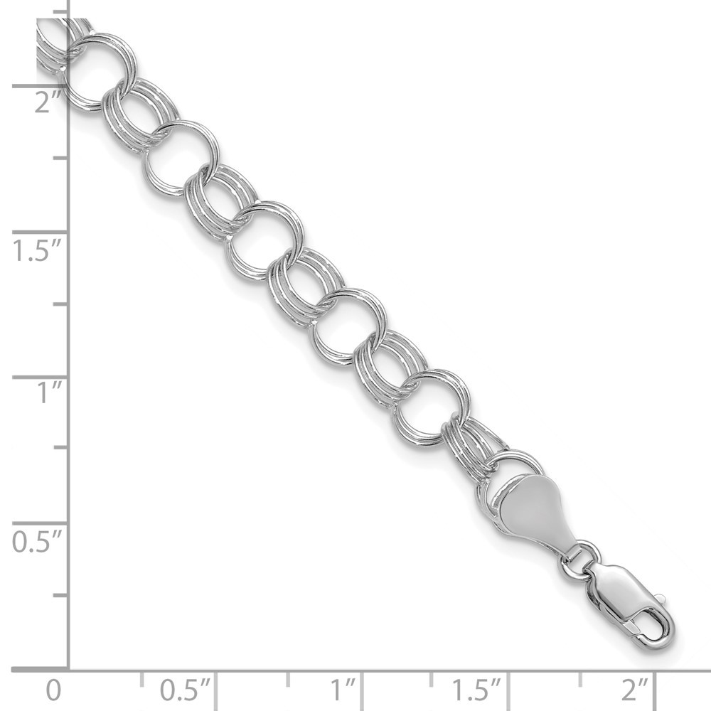 14k White Gold 7mm Solid Triple Link Fancy Charm Bracelet 7″