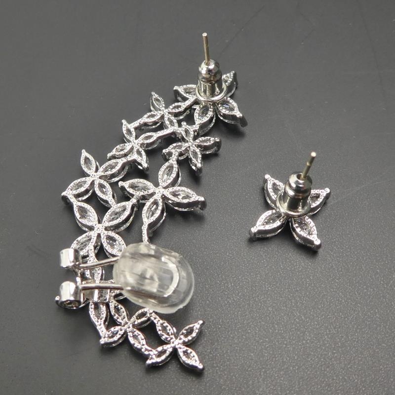 Sterling Silver Post CZ Asymmetrical Flower Earrings Ear Cuff Crawler Climber