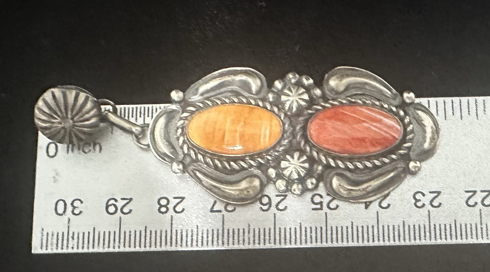 Navajo Jeff James Jr JJJ Sterling Silver Spiny Oyster Dangle Post Earrings 3″