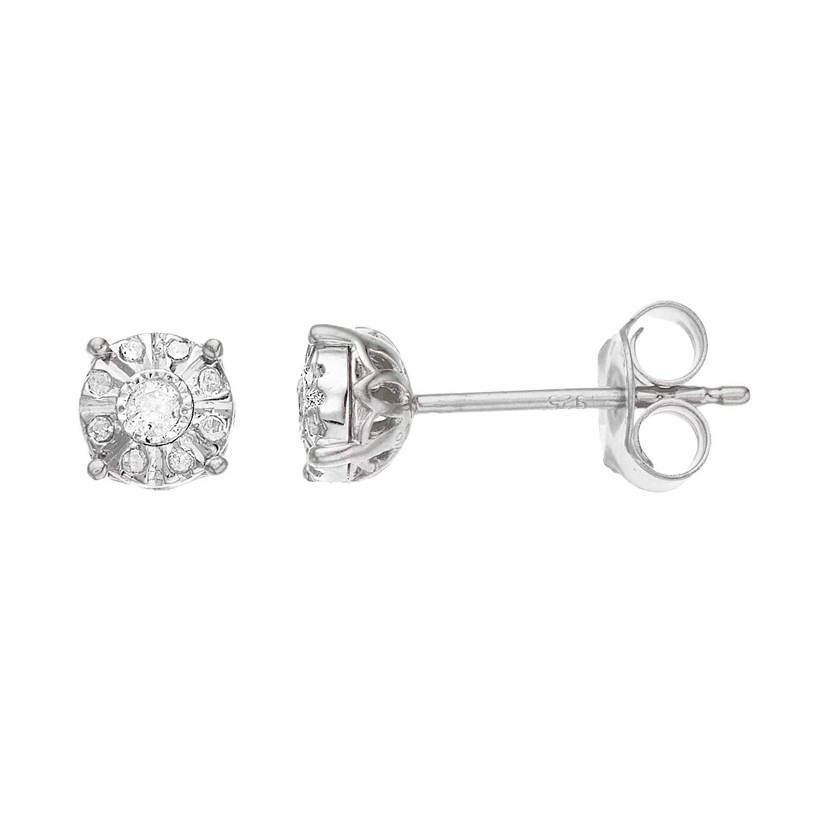 1/10 Ct Diamond Illusion-Set Stud Earrings in Sterling Silver