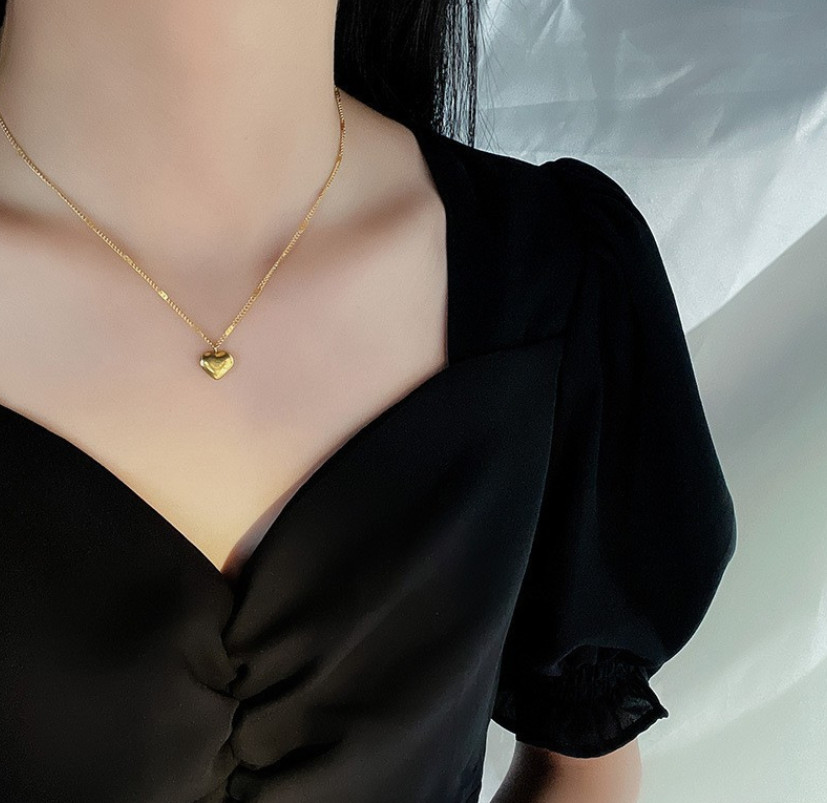 Woman Girl Silver Gold Plated Stainless Steel Heart Charm Love Chain Necklace AG
