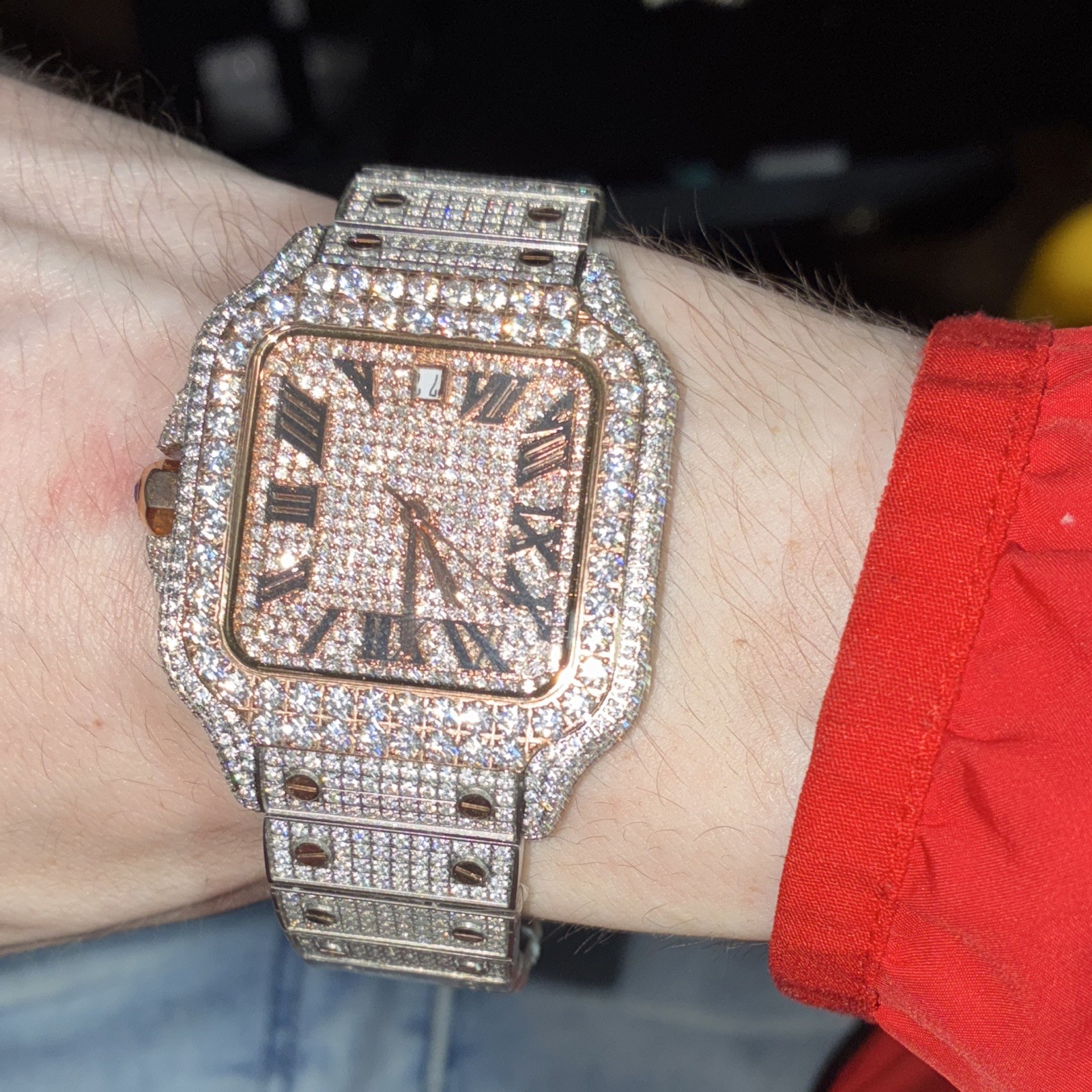 VVS1 Moissanite Iced Out Watch Silver/Rose w Sapphire Glass, Swiss made movement