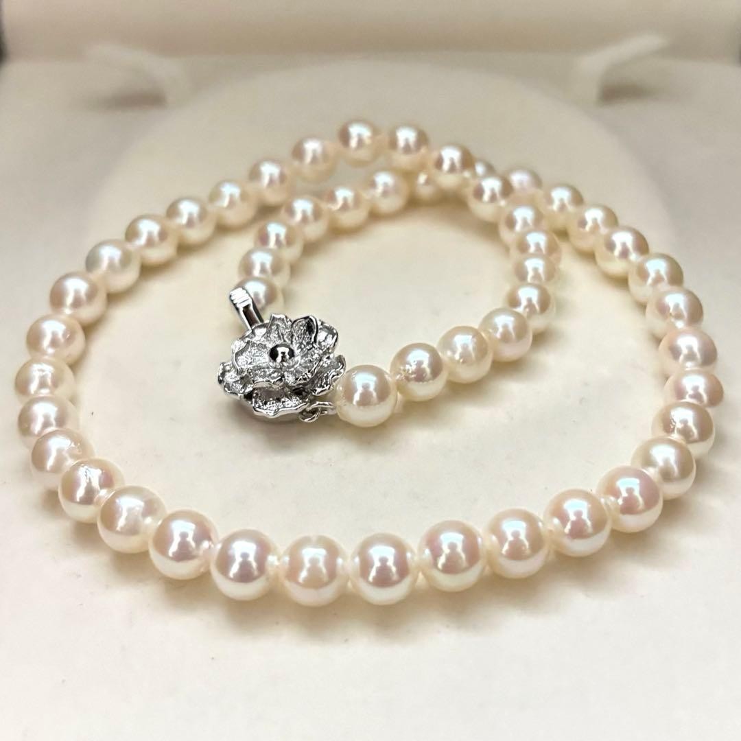 AKOYA PEARL NECKLACE 6.5 7.0MM REAL PEARL WHITE HIGH LUSTER SILVER CLASP JAPAN