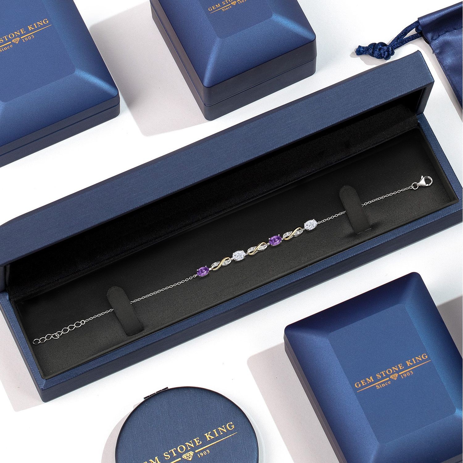925 Silver and 10K Yellow Gold Bracelet Amethyst Moissanite (1.95 Cttw)