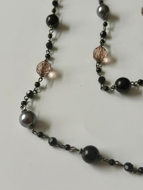 36” Black Gray Blush Pink Beaded Station Necklace No Clasp Opera Length Conditi