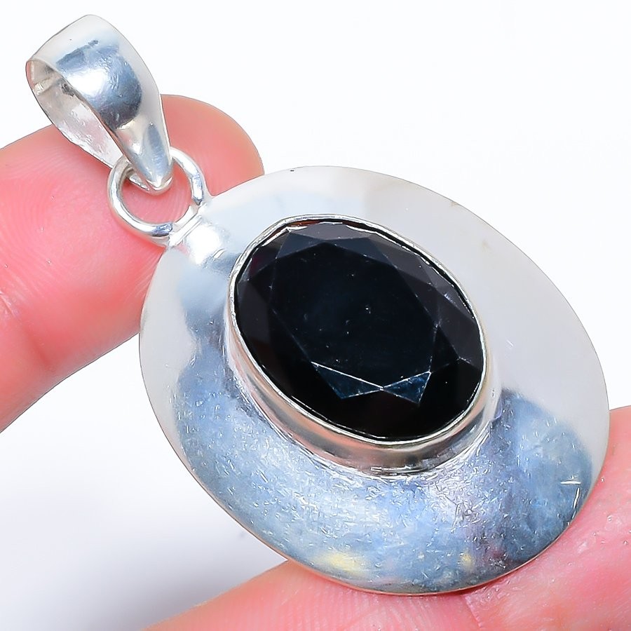 Black Onyx Gemstone 925 Silver Plated Pendant Jewelry 2.1″ M1551