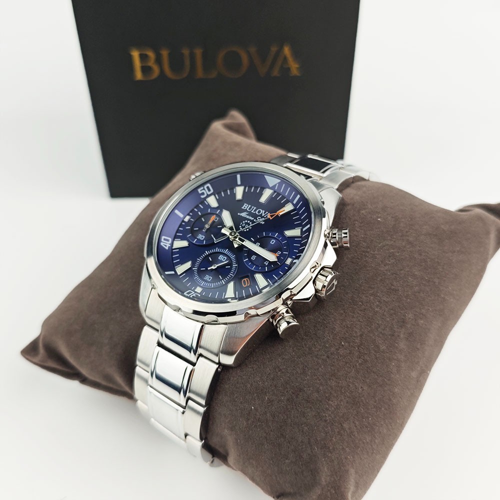 Bulova Men’s Marine Star 6-Hand Quartz Watch 96B256 Blue Dial 43mm NEW With Box