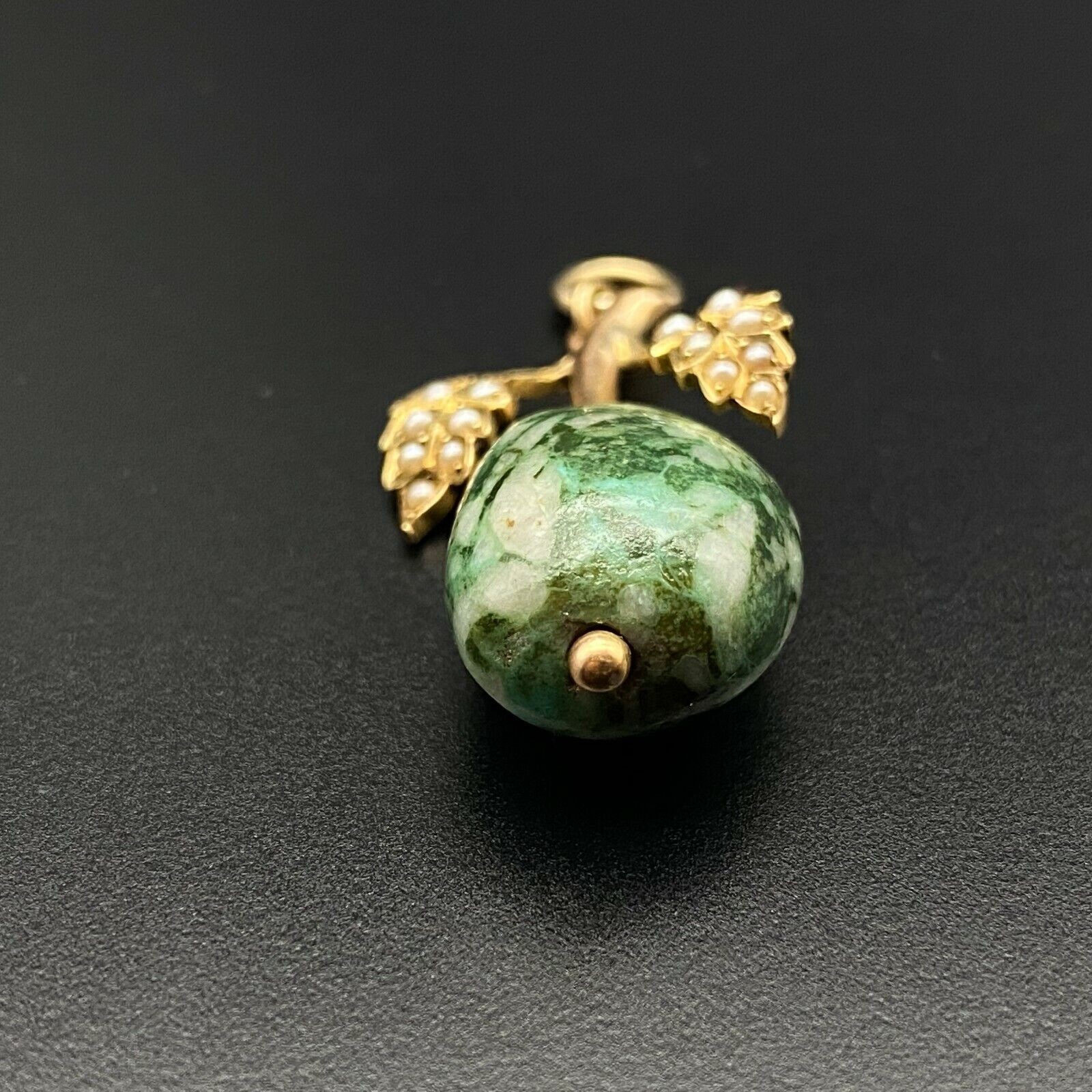 Vintage British 15CT 15K Yellow Gold Pearl Green Stone Pendant